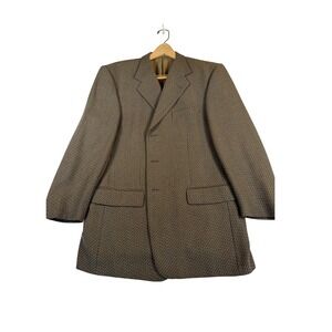 Tallia Uomo Mens 42R Brown Worsted Wool 3-Button Blazer Sport Coat Vintage USA